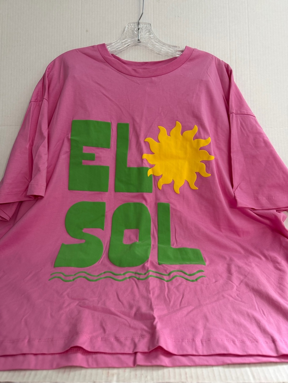 ASOS Pink Graphic Tee with Green "EL SOL" and Yellow Sun
